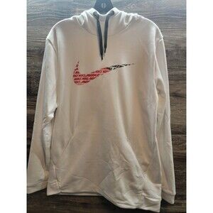 Nike Hoodie Large White Center Swoosh Sweatshirt Hoodie Active Dri Fit